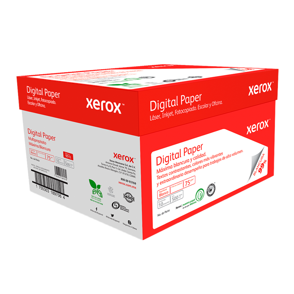 PAPEL BOND BLANCO T/CARTA ROJO BLANCURA99% CAJA C/5,000 HOJAS 75G/M2 